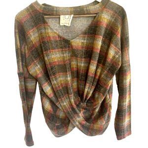 Fantastic Fawn Womens Plaid Boho Criss Cross Top Size M Grunge Indie‎ Western